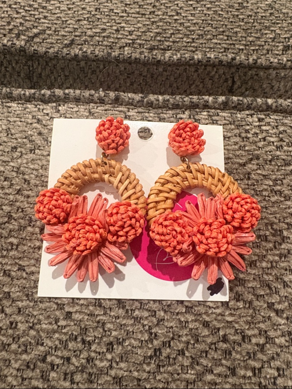 2 pair Coral Raffia Hoop & Seed Bead Statement Earrings